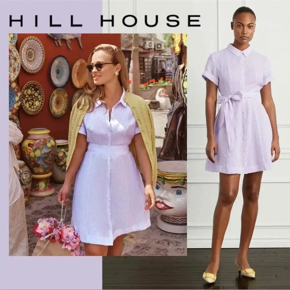 hill house linen dress NWT Hill House The Laura Linen Lilac Button-Up Dress Size XS